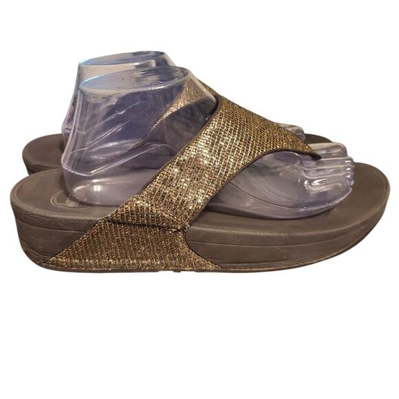 Fitflop Lulu Superglitz Gold Thong Sandals, Size 11 - Picture 1 of 12